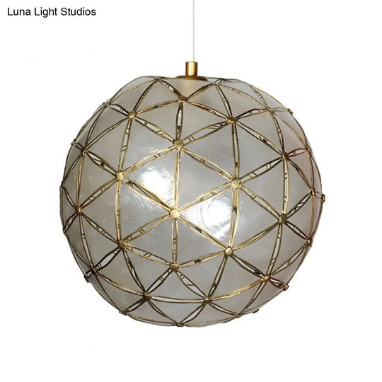Gold Pendant Lamp With Ball Shell Shade - 1 Light Dining Room Ceiling