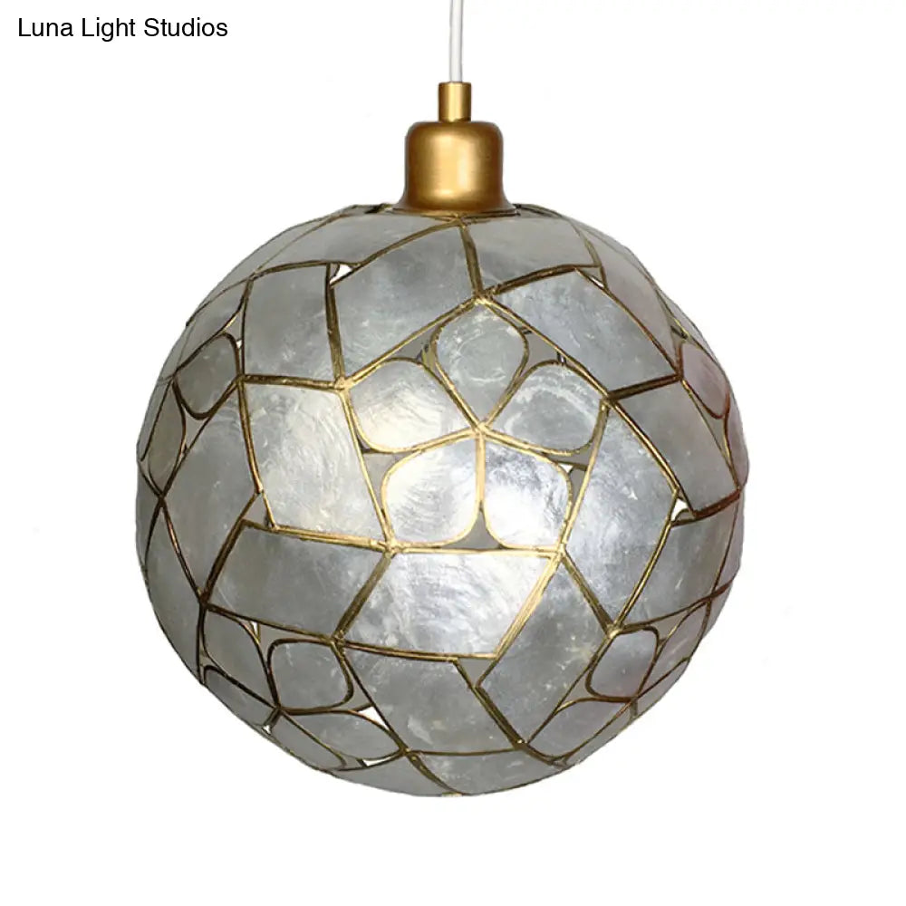 Gold Pendant Lamp With Ball Shell Shade - 1 Light Dining Room Ceiling