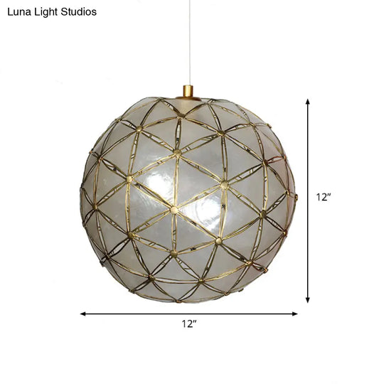 Gold Pendant Lamp With Ball Shell Shade - 1 Light Dining Room Ceiling