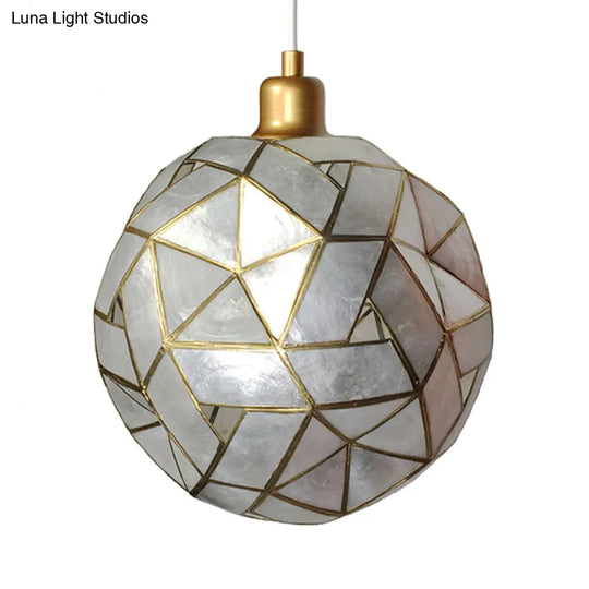 Gold Pendant Lamp With Ball Shell Shade - 1 Light Dining Room Ceiling