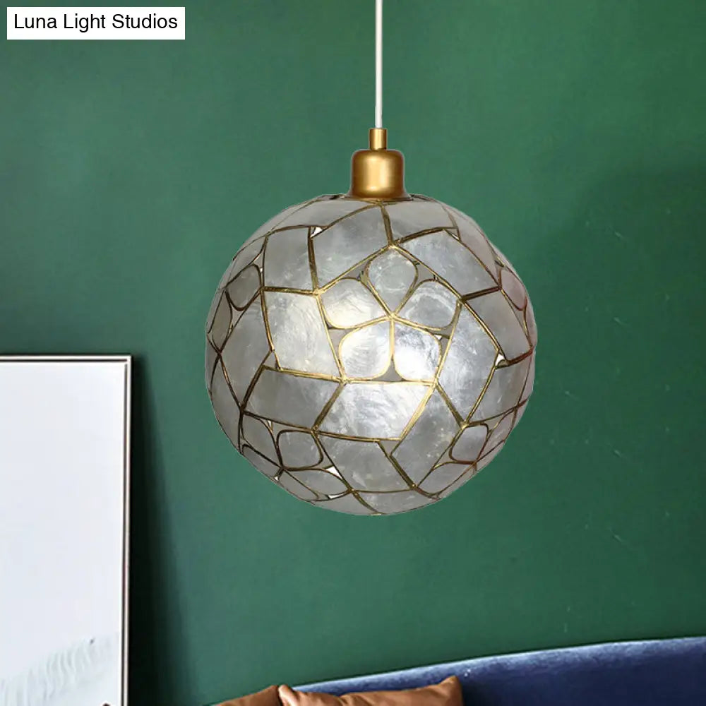 Gold Pendant Lamp With Ball Shell Shade - 1 Light Dining Room Ceiling