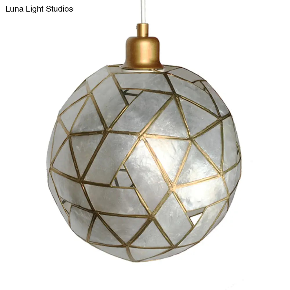 Gold Pendant Lamp With Ball Shell Shade - 1 Light Dining Room Ceiling