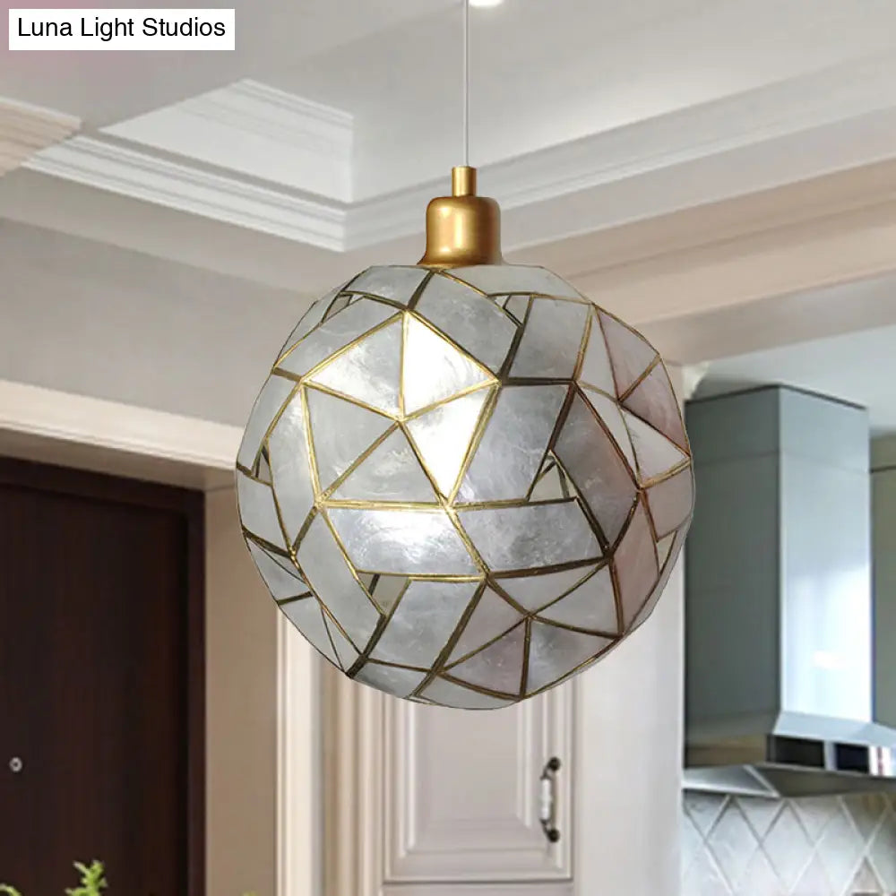 Gold Pendant Lamp With Ball Shell Shade - 1 Light Dining Room Ceiling