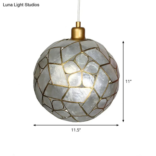 Gold Pendant Lamp With Ball Shell Shade - 1 Light Dining Room Ceiling