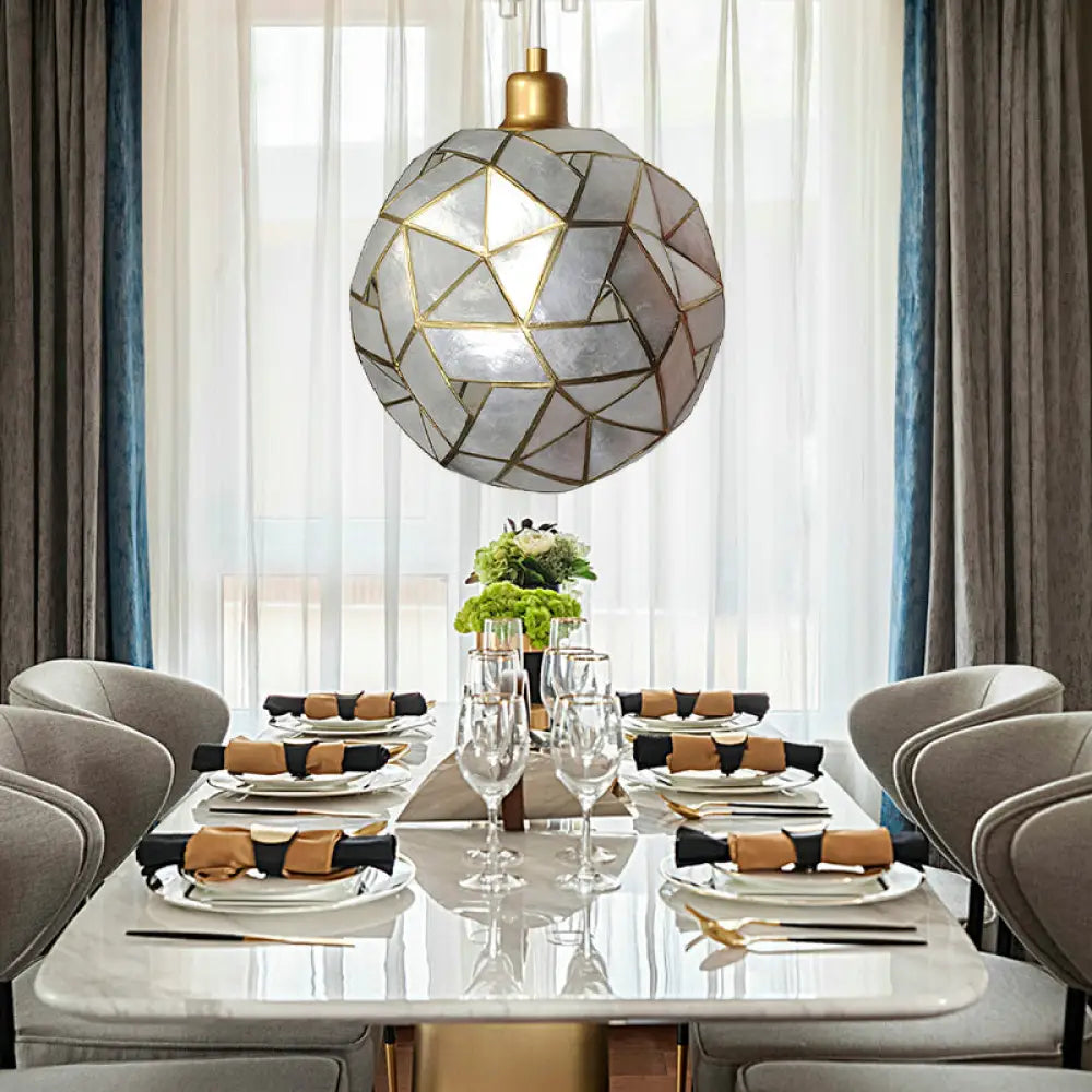 Gold Pendant Lamp With Ball Shell Shade - 1 Light Dining Room Ceiling / B