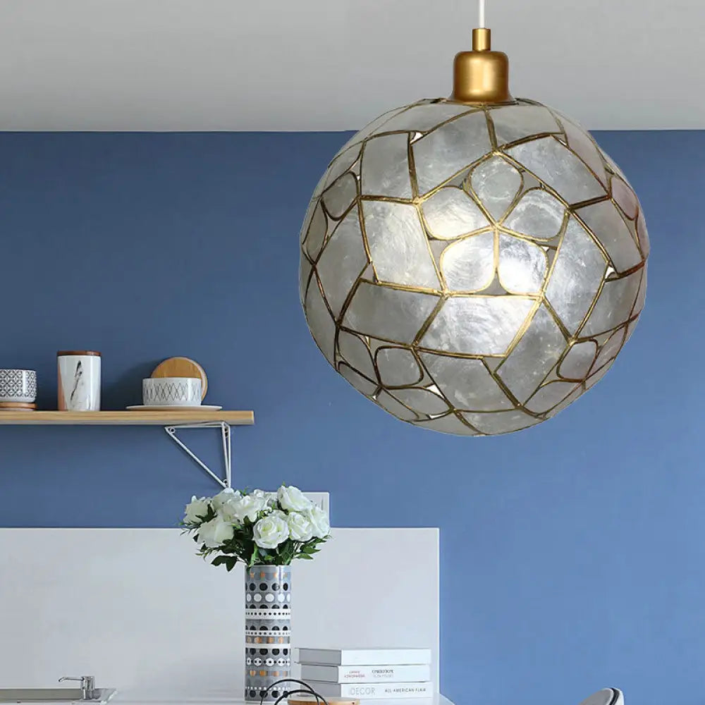 Gold Pendant Lamp With Ball Shell Shade - 1 Light Dining Room Ceiling / C