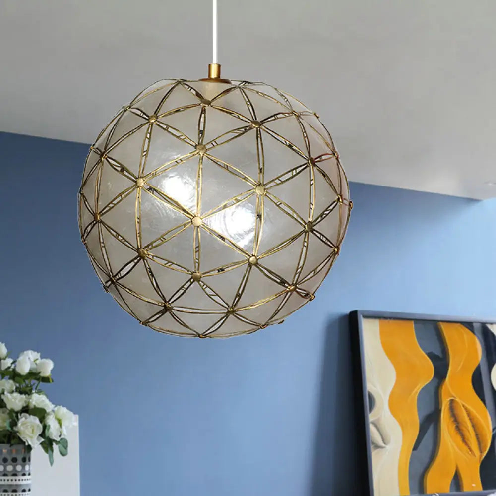 Gold Pendant Lamp With Ball Shell Shade - 1 Light Dining Room Ceiling / D