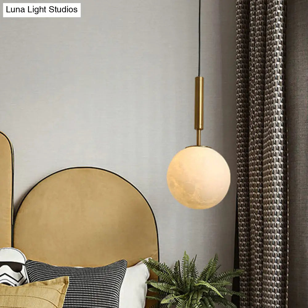 Opal Glass Orb Led Pendant Light - Simple Gold Fixture For Bedroom