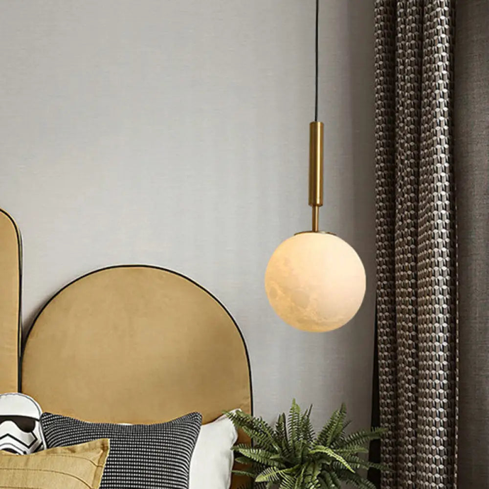 Gold Pendant Light With Opal Frosted Glass For Bedroom - Orb Led Hanging Fixture