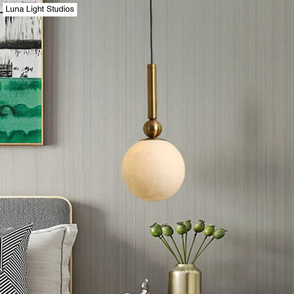 Opal Glass Orb Led Pendant Light - Simple Gold Fixture For Bedroom