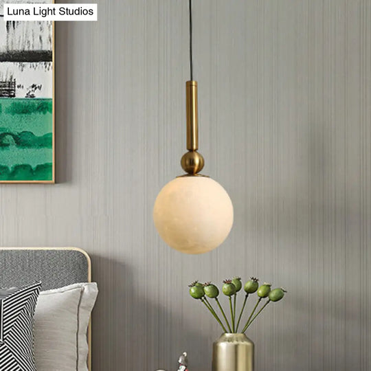 Opal Glass Orb Led Pendant Light - Simple Gold Fixture For Bedroom