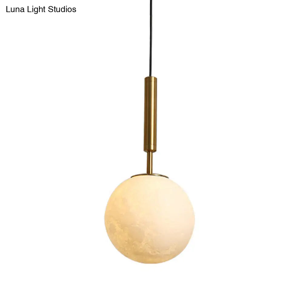 Opal Glass Orb Led Pendant Light - Simple Gold Fixture For Bedroom