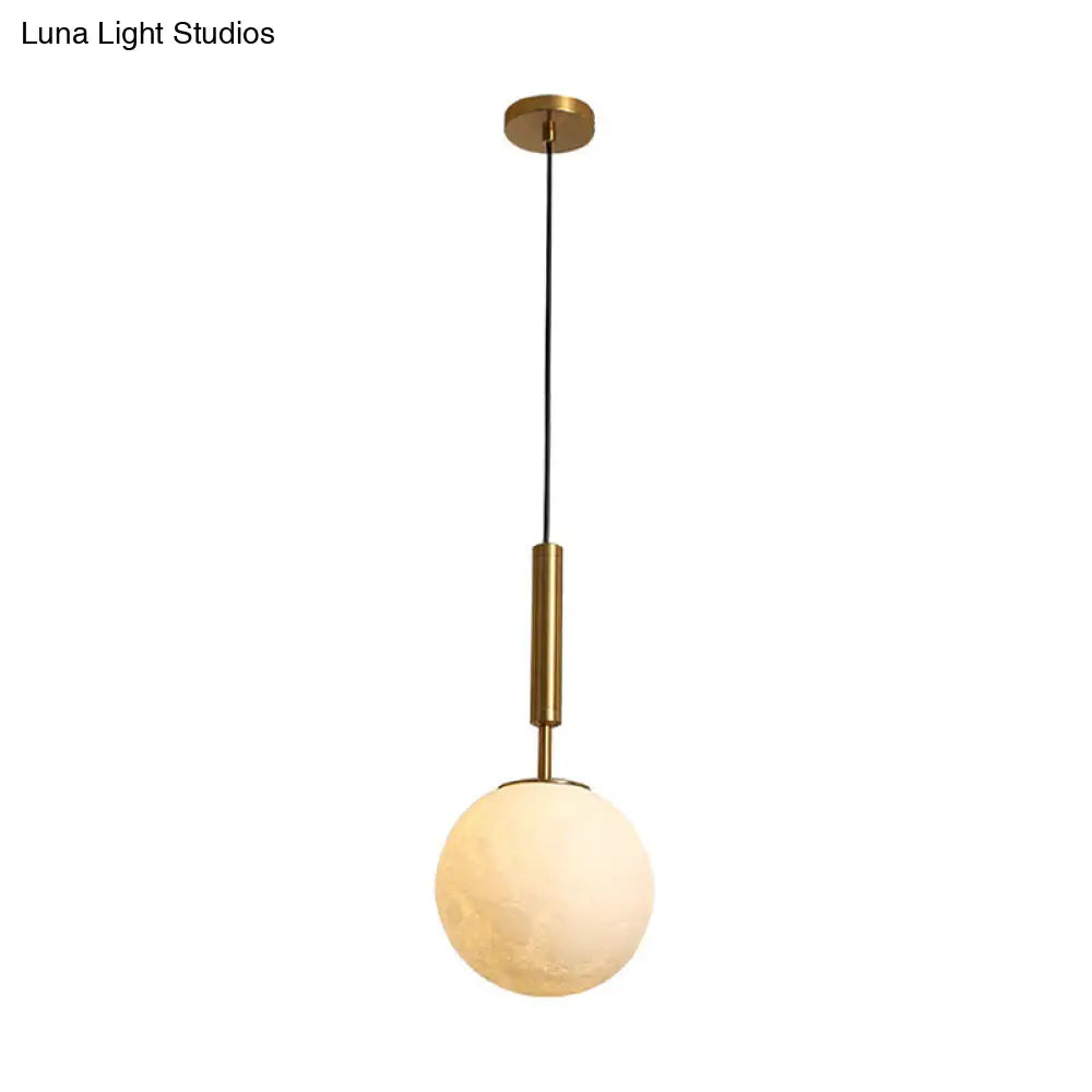 Opal Glass Orb Led Pendant Light - Simple Gold Fixture For Bedroom