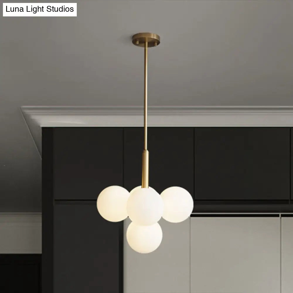 Gold Pendulum Milk Glass Chandelier - Simplicity 5-Light Pendant For Restaurants