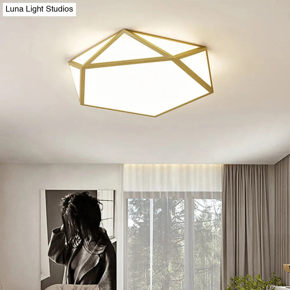 Gold Pentagon Ceiling Light - Nordic Led Flush Mount Lamp For Bedroom Wide 16.5/20.5 / 16.5