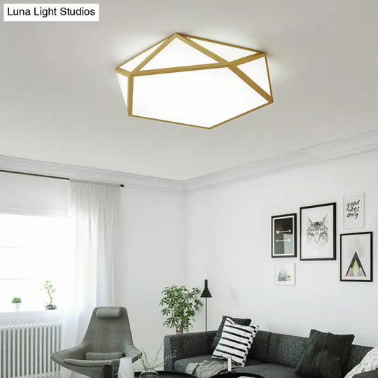 Gold Pentagon Ceiling Light - Nordic Led Flush Mount Lamp For Bedroom Wide 16.5’/20.5
