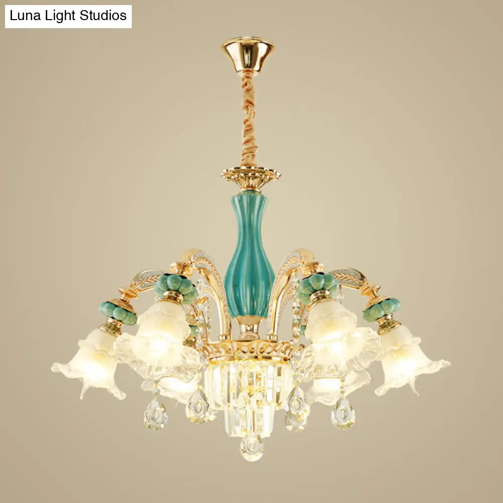 Gold Petal Ceiling Pendant Light With Frosted Glass - Elegant Crystal Chandelier For Living Room