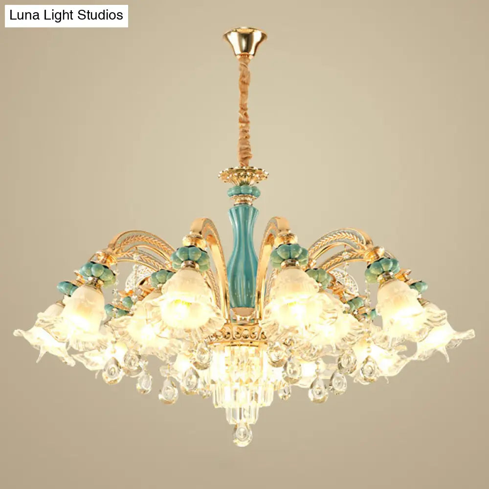 Gold Petal Ceiling Pendant Light With Frosted Glass - Elegant Crystal Chandelier For Living Room