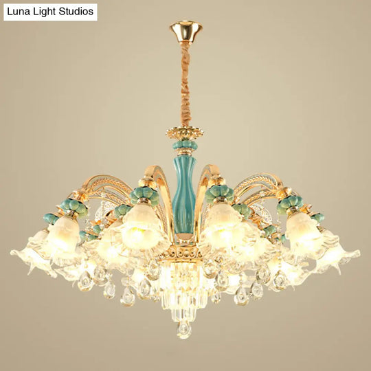 Gold Petal Ceiling Pendant Light With Frosted Glass - Elegant Crystal Chandelier For Living Room