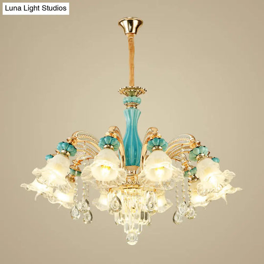 Gold Petal Ceiling Pendant Light With Frosted Glass - Elegant Crystal Chandelier For Living Room