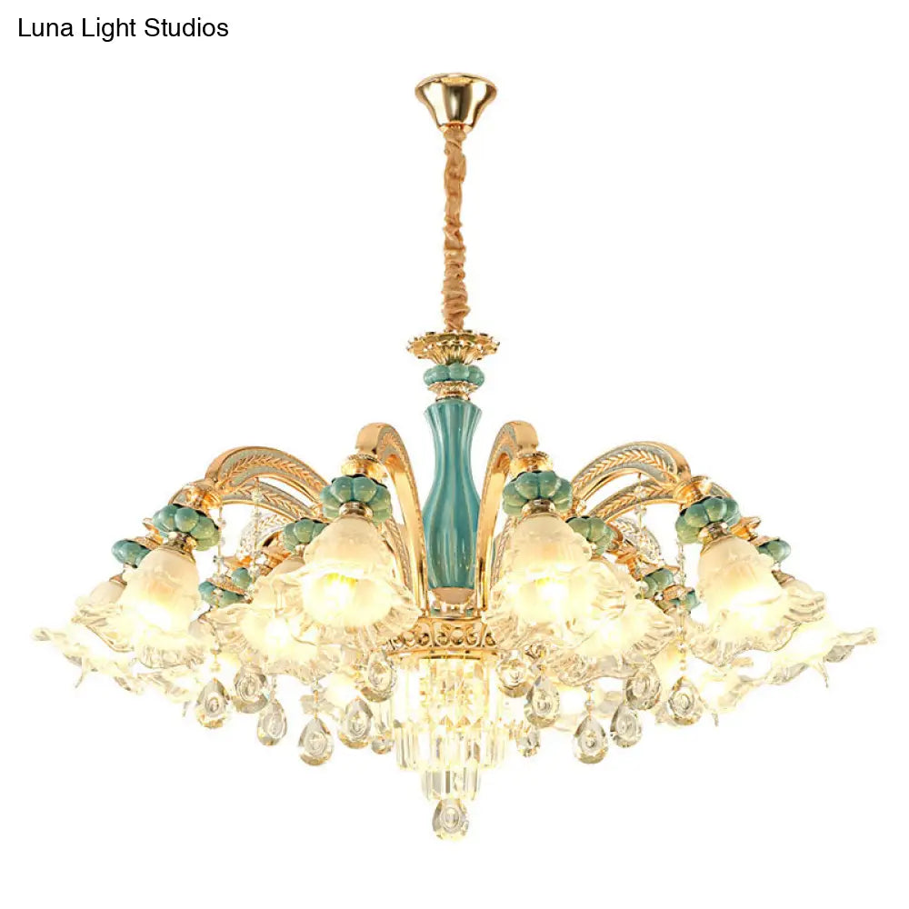 Gold Petal Ceiling Pendant Light With Frosted Glass - Elegant Crystal Chandelier For Living Room