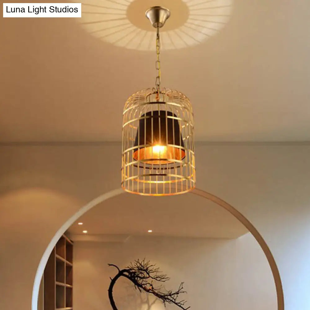 Gold Plated Birdcage Hanging Lamp Country Metal Ceiling Light With Cone Shade For Restaurants (1