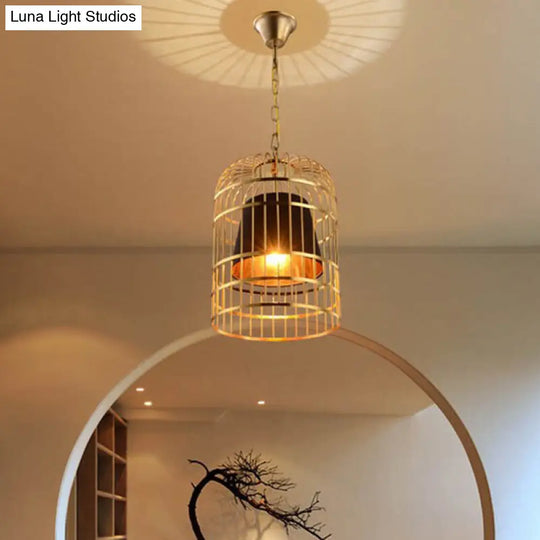 Gold Plated Birdcage Hanging Lamp Country Metal Ceiling Light With Cone Shade For Restaurants (1