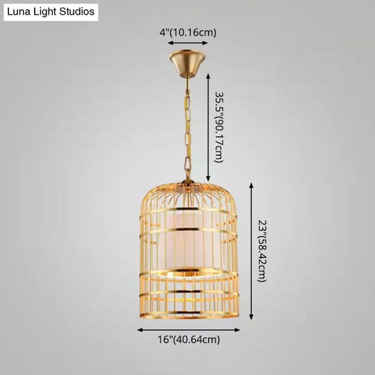 Gold Plated Birdcage Hanging Lamp Country Metal Ceiling Light With Cone Shade For Restaurants (1