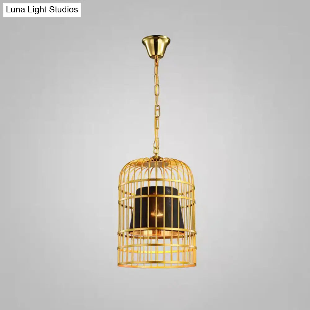 Gold Plated Birdcage Hanging Lamp Country Metal Ceiling Light With Cone Shade For Restaurants (1