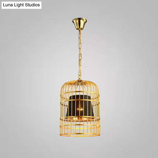 Gold Plated Birdcage Hanging Lamp Country Metal Ceiling Light With Cone Shade For Restaurants (1