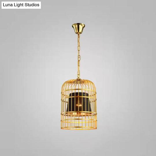 Gold Plated Birdcage Hanging Lamp Country Metal Ceiling Light With Cone Shade For Restaurants (1