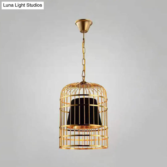 Gold Plated Birdcage Hanging Lamp Country Metal Ceiling Light With Cone Shade For Restaurants (1