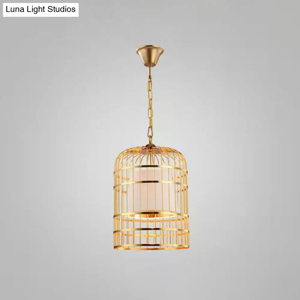 Gold Plated Birdcage Hanging Lamp Country Metal Ceiling Light With Cone Shade For Restaurants (1