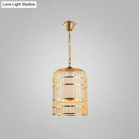 Gold Plated Birdcage Hanging Lamp Country Metal Ceiling Light With Cone Shade For Restaurants (1