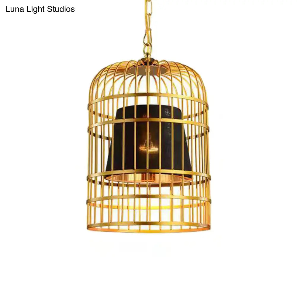 Gold Plated Birdcage Hanging Lamp Country Metal Ceiling Light With Cone Shade For Restaurants (1