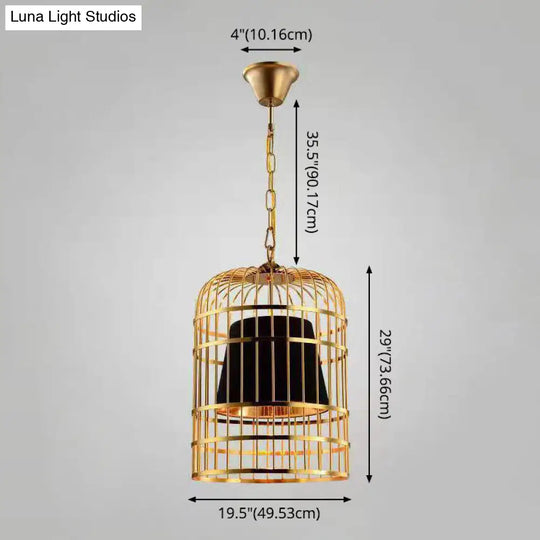 Gold Plated Birdcage Hanging Lamp Country Metal Ceiling Light With Cone Shade For Restaurants (1