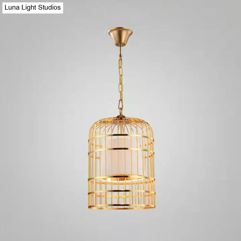 Gold Plated Birdcage Hanging Lamp Country Metal Ceiling Light With Cone Shade For Restaurants (1