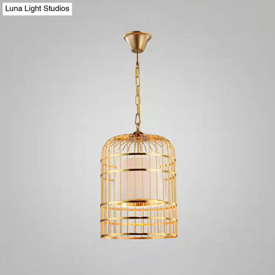 Gold Plated Birdcage Hanging Lamp Country Metal Ceiling Light With Cone Shade For Restaurants (1