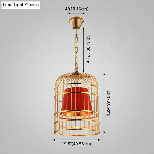 Gold Plated Birdcage Hanging Lamp Country Metal Ceiling Light With Cone Shade For Restaurants (1