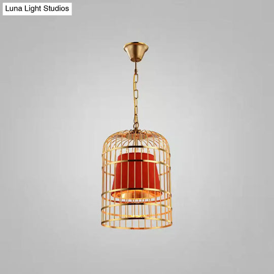 Gold Plated Birdcage Hanging Lamp Country Metal Ceiling Light With Cone Shade For Restaurants (1