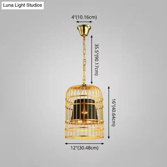 Gold Plated Birdcage Hanging Lamp Country Metal Ceiling Light With Cone Shade For Restaurants (1