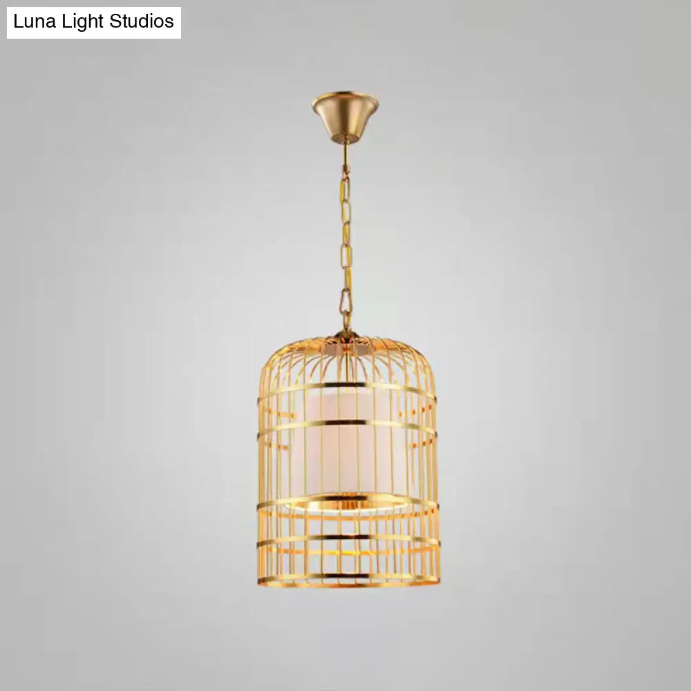 Gold Plated Birdcage Hanging Lamp Country Metal Ceiling Light With Cone Shade For Restaurants (1