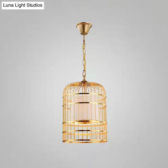 Gold Plated Birdcage Hanging Lamp Country Metal Ceiling Light With Cone Shade For Restaurants (1