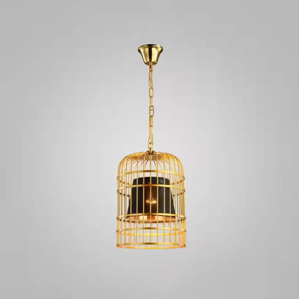 Gold Plated Birdcage Hanging Lamp - Country Metal Ceiling Light With Cone Shade Black / 12’