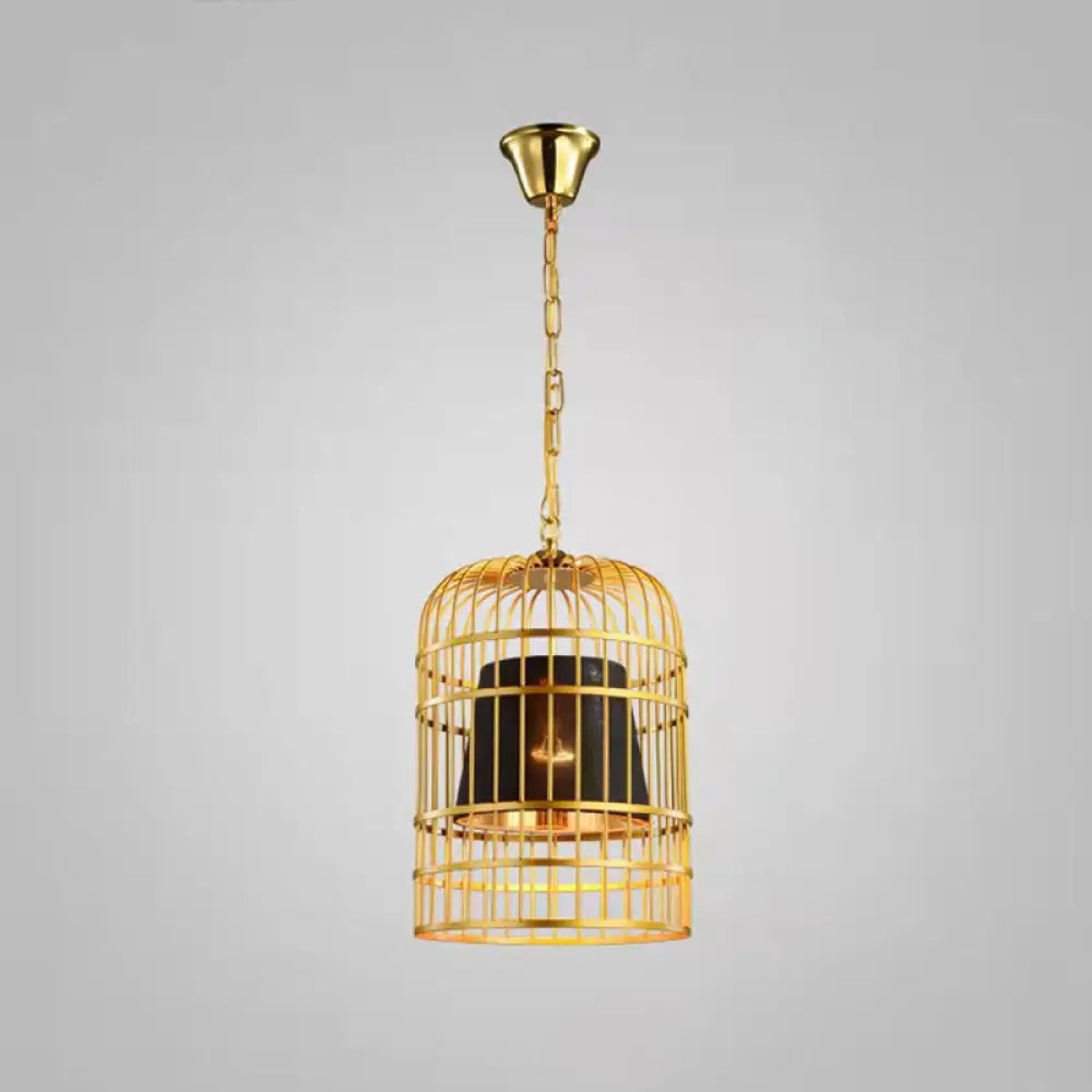 Gold Plated Birdcage Hanging Lamp - Country Metal Ceiling Light With Cone Shade Black / 16’