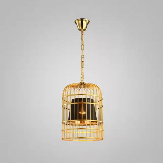Gold Plated Birdcage Hanging Lamp - Country Metal Ceiling Light With Cone Shade Black / 16’