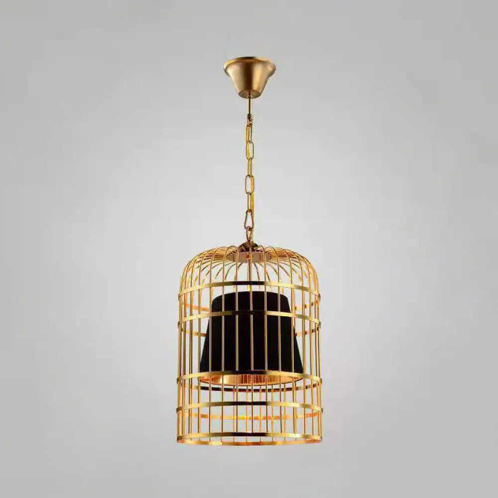 Gold Plated Birdcage Hanging Lamp - Country Metal Ceiling Light With Cone Shade Black / 19.5’