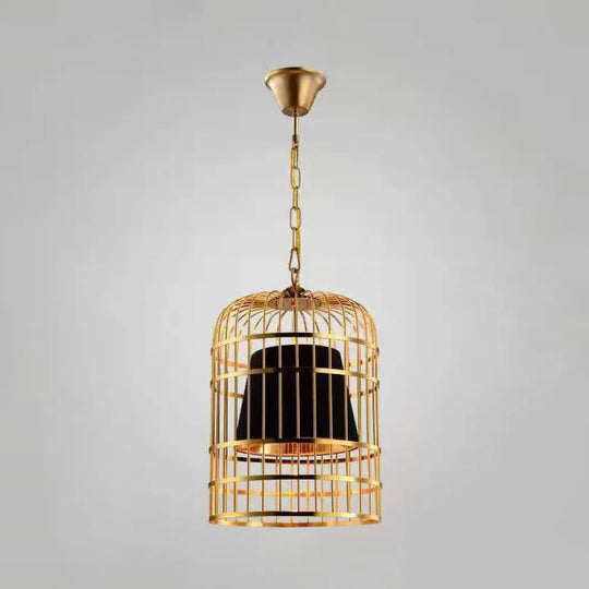 Gold Plated Birdcage Hanging Lamp - Country Metal Ceiling Light With Cone Shade Black / 19.5’