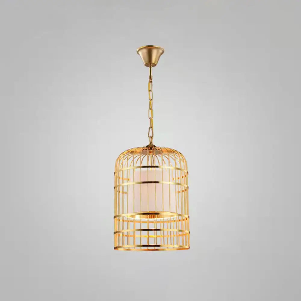 Gold Plated Birdcage Hanging Lamp - Country Metal Ceiling Light With Cone Shade White / 12’