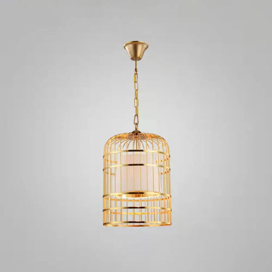 Gold Plated Birdcage Hanging Lamp - Country Metal Ceiling Light With Cone Shade White / 12’